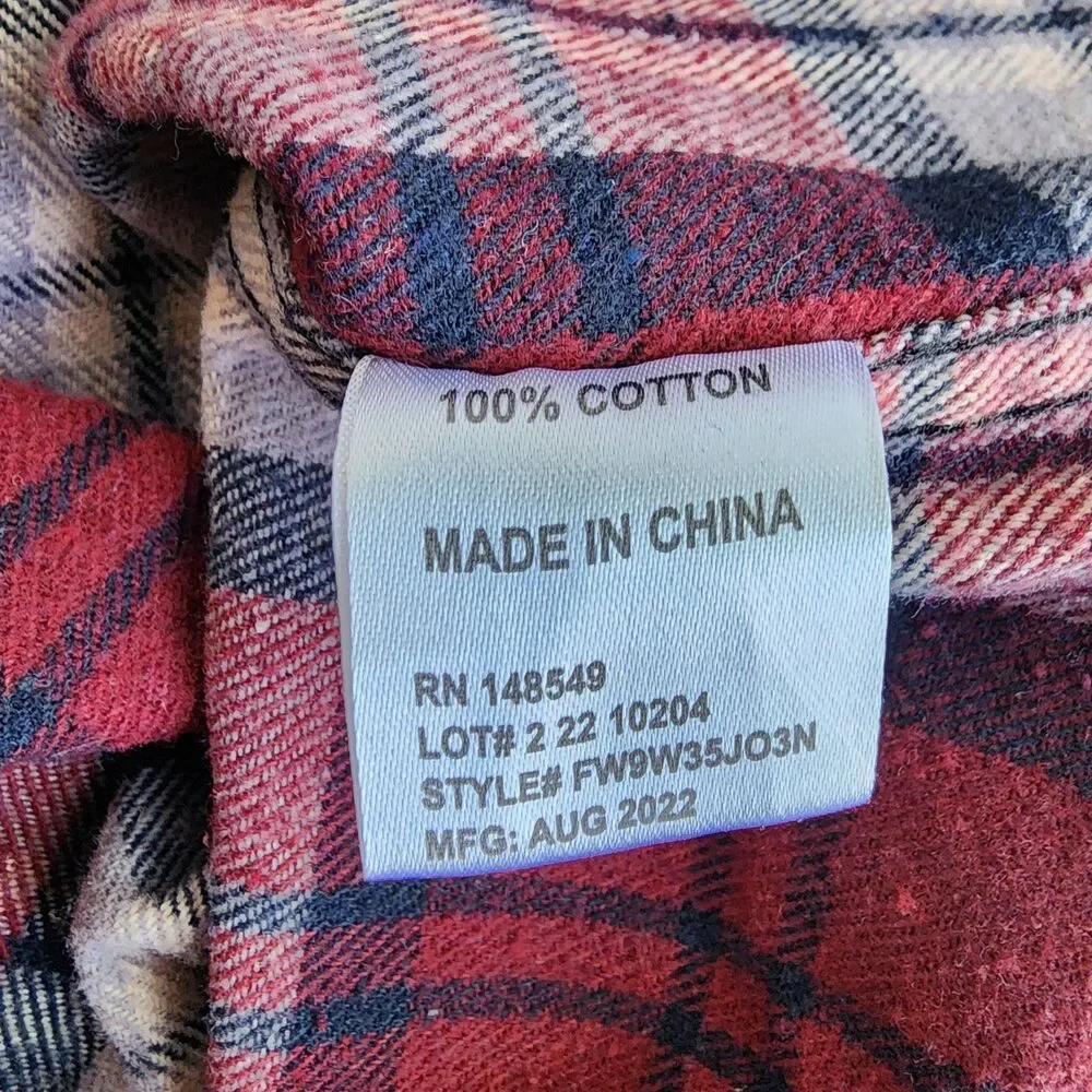Free Planet Flannel Shirt Jacket with Hood Red Plaid 100% Cotton Mens Size Large